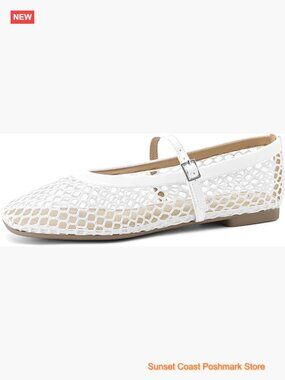 Mesh Ballet Flats Square Toe Buckle Strap Casual Fishnet Flat Shoes